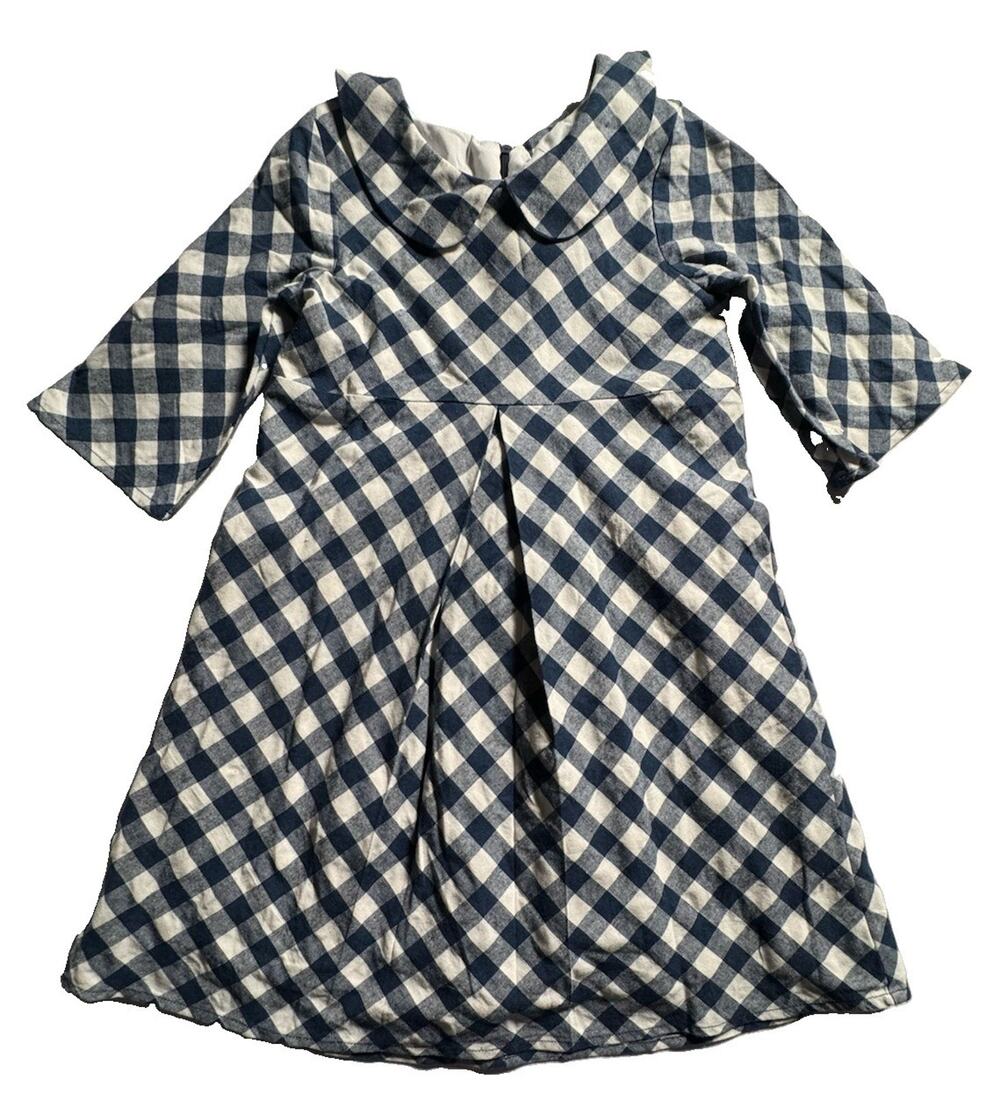 Mabel + Honey Girls 6 Blue White Gingham Ruffle Cotton Dress